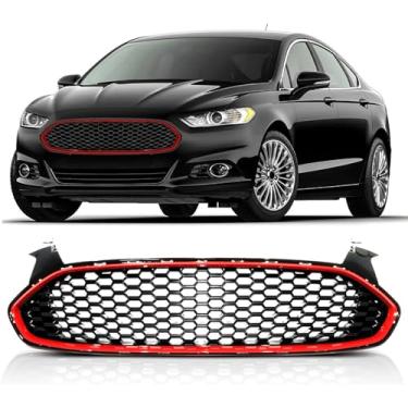 Imagem de Grade decorativa para para-choques de carro, kit de carroceria, grade de corrida para para-choques dianteiros, compatível com Mondeo Fusion 2013-2016 edição dos EUA, parte externa (preto vermelho)