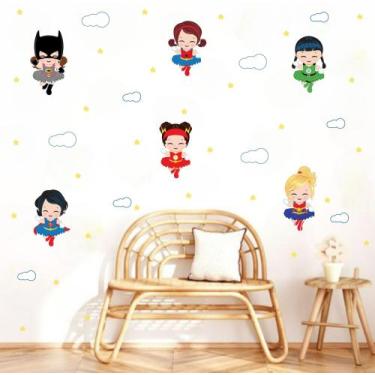 Imagem de adesivo de parede heroínas meninas desenho heróis decoração meninas - 