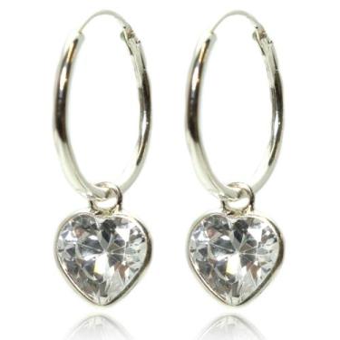 Imagem de Brinco Argola 15 Mm Coração Zirconia Prata 925 - Lojas La&Ny Pratas, 1