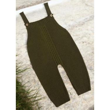 Imagem de Jardineira Tricô Ponto de Arroz Macacão Para Passeio e Maternidade Ant