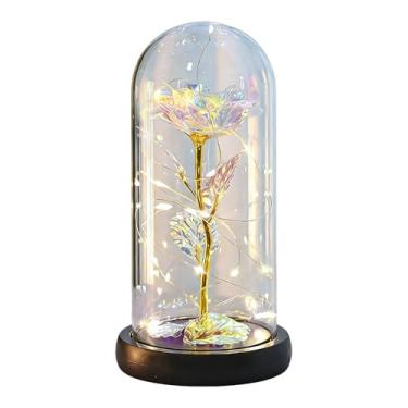 Imagem de Flores preservadas - Rosa artificial preservada iluminada em cúpula de acrílico, flores de longa duração de folha dourada - para mãe, mulher, avó, filha, esposa, dos namorados, aniversário, Natal