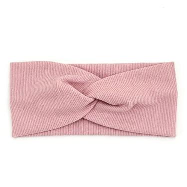 Imagem de Faixa de cabeça de aba larga tricotada de cor sólida – Faixa esportiva elástica e absorvente de suor para ioga e estilos de vida ativos, rosa