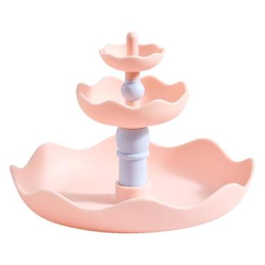 Imagem de Baoblaze Bandeja de joias de 3 níveis, porta-anéis, prateleira decorativa, elegante porta-brincos, porta-objetos para, penteadeira, chaves, maquiagem, Rosa