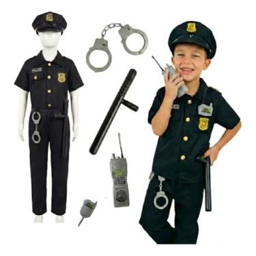 Imagem de Fantasia Infantil de Policial Completa com Acessórios – Uniforme com Chapéu, Algemas, Cassetete e Rádio (P (90-110cm))