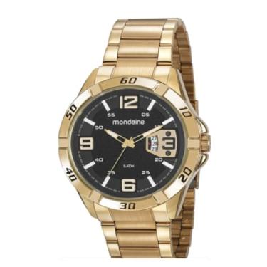 Imagem de Relógio Mondaine Masculino Analógico De Pulso Dourado Quartz Pulseira Em Aço Inoxidável Sofisticado Brilha No Escuro Calendário Prova D'água 50 Metros Original