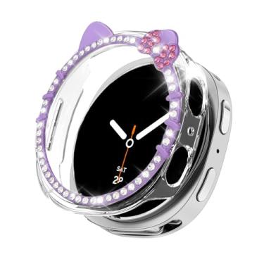 Imagem de Watbro Capa de desenho animado com laço de gato brilhante para Samsung Galaxy Watch 8 2025 capa protetora de 44 mm, lindo diamante de cristal rígido PC protetor para mulheres acessórios