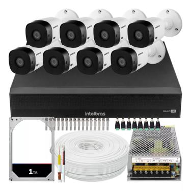 Imagem de Kit Cftv Intelbras 8 Cameras de Segurança Full Hd Vhl 1220 Dvr de 16 canais 1016-c com hd 1tb