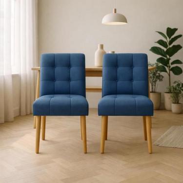 Imagem de Kit 02 Cadeiras Jantar Luna Suede Azul Marinho para Quarto Sala salão 
