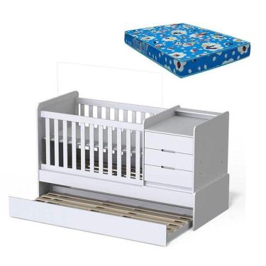 Imagem de Berço Americano Multifuncional Cleo Branco Acetinado Com Colchão Ortobom - Carolina