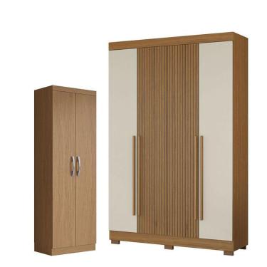Imagem de Guarda Roupa Casal Atacama 4 Portas 2 Gavetas MDP Atacama Areia + Armário Multiuso 2 Portas Aramóveis