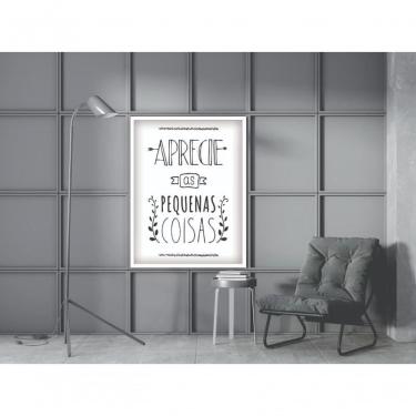 Imagem de Quadro Decorativo Aprecie as Pequenas Coisas Retangular 20 X 30 em Vinil com Vidro Moldura Madeira Amadeirado