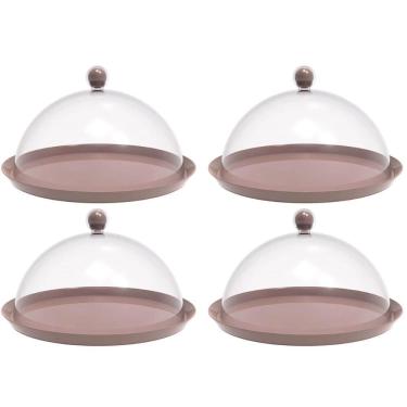 Imagem de 4 Porta Bolo Torta 30cm Bubble com Cúpula Amêndoa Crippa Boleira Doces Petiscos