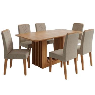 Imagem de Mesa de Jantar Ariela MDF Com 6 Cadeiras Estofadas Linho MOLCI