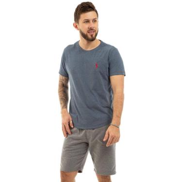 Imagem de Camiseta Masculina Algodão Básica + Bermuda Elástico Lisa