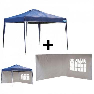 Imagem de Kit Tenda Dobravel Azul Base e Topo 3x3 M + 2 Paredes na Cor Branca