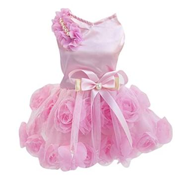 Imagem de Vestido de casamento para animais de estimação vestido para cachorro vestido de gato super bonito tridimensional flor laço malha vestido para cachorro saia de tule gato saia gaze