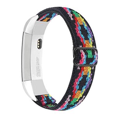 Imagem de Pulseiras elásticas ajustáveis compatíveis com Fitbit Alta/Alta HR, pulseiras de substituição respiráveis esportivas de nylon elástico macio para mulheres e homens (preto colorido)