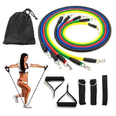 Imagem de Kit Elasticos Tubing Exercícios 11 Peças Pilates Funcional  - Concise