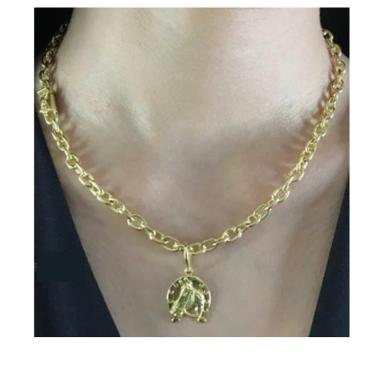 Imagem de Corrente 6mm Cadeado pingente de moeda antiga de ouro 18k