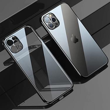 Imagem de Capa de telefone TPU transparente com placa eletrostática quadrada para iPhone 13 12 11 Pro Max Mini XS XR X 8 7 Plus SE 2020 Capa macia e fina, preta, para iPhone11 Pro Max