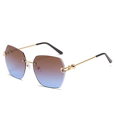 Imagem de Óculos de sol de corte sem aro fashion feminino gafas de sol polígono gradiente óculos de sol turismo ao ar livre óculos de praia, 4, tamanho único