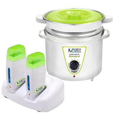 Imagem de Termocera Panela Depilação 900g Com Refil + Base Dupla c/ 2 Rollon Branco E Verde Limão Mega Bell