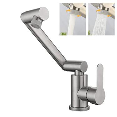 Imagem de Torneira de lavatório dobrável em aço inoxidável 304 Torneiras de banheiro Lavatórios de pia de cozinha Preto Água quente fria Giro de 360 graus, C