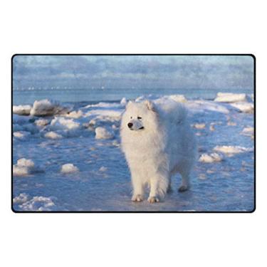 Imagem de Top Carpenter Tapete de área branco fofo para cães Samoied Stand On The Ice Capacho para entrada de piso de madeira, sala de estar, quarto, 78,7 x 50,8 cm (78,7 x 50,8 cm)