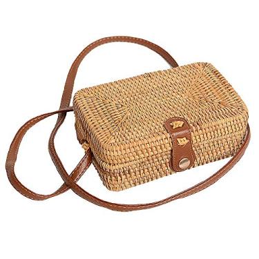 Imagem de Bolsa transversal de couro para ratã MEISI, bolsa de tecido à mão, bolsa vintage feita à mão, bolsa de bambu, bolsa de palha, bolsa de praia, bolsa de ombro, bolsa a tiracolo, Square, 19