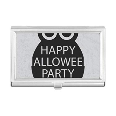 Imagem de Porta-cartões de visita de coruja preta simples de Halloween com desenho de coruja