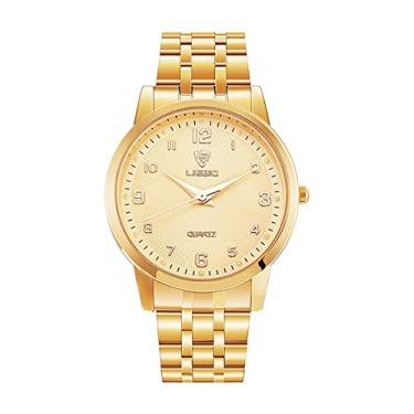 Imagem de SKMEI Relógio de pulso para homens e mulheres, relógios modernos de quartzo de luxo com aço inoxidável à prova d'água, relógio de mão para casais, Ouro masculino, 1.57*0.71*0.31inches, luxo