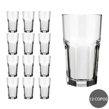 Jogo 12 Copos Chiques 360ml Topázio Drinks Vidro Agua e Suco