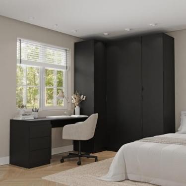 Imagem de Guarda Roupa Modulado 4 Portas 3 Peças com Escrivaninha Hera Cabecasa Madeiramadeira Preto