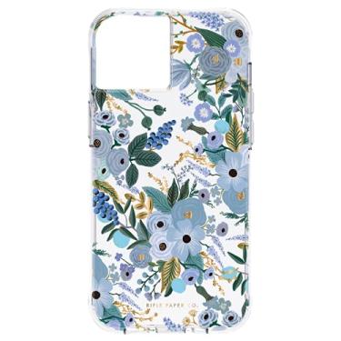 Imagem de Rifle Paper Co – Capa para iPhone 13 – Detalhes em folha dourada – Proteção contra quedas de 3 metros – 6,1 polegadas – Azul festa no jardim