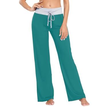 Imagem de CHIFIGNO Calça de pijama feminina confortável casual para ioga, calça de moletom com cordão, Azul-petróleo, Large