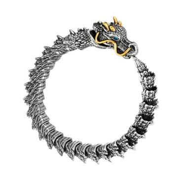 Imagem de Fnjuucw Pulseira vintage dragão totem de metal do zodíaco dragão com fecho de gancho hip hop pulseira viking para homens acessórios com caixa de presente, 7.48in, Cobre, Ágata