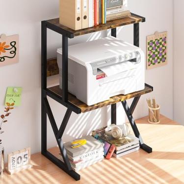 Imagem de aboxoo Suporte de impressora de mesa com prateleiras de armazenamento de madeira de 3 níveis, mesa de impressora sob a mesa, organizador multiuso de mesa de escritório doméstico para fax, scanner
