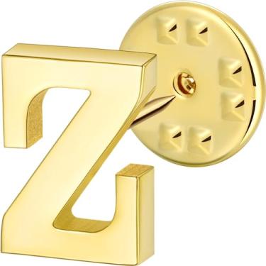 Imagem de Broche de lapela inicial para homens e mulheres, broches para ternos masculinos, pinos de botão de metal em tom de ouro 18K e prata., Metal, Sem pedras preciosas