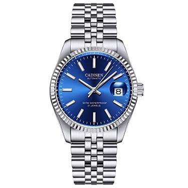 Imagem de CADISEN Relógio mecânico automático masculino 38 mm de luxo AR safira vidro resistente à água aço inoxidável MIYOTA 8215 Reloj Hombre, 8053 Azul, Mecânico