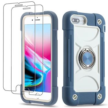 Imagem de Cookiver Capa para iPhone 8 Plus/7 Plus, capa para iPhone 6 Plus/iPhone 6s Plus 5,5 polegadas com suporte de anel, com 2 películas protetoras de tela de vidro para serviço pesado (Felicia Blue)