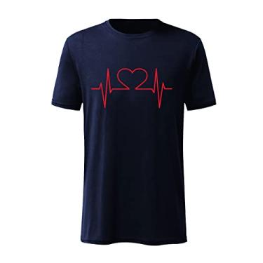 Imagem de Camiseta masculina de manga curta para o dia dos namorados, presentes de dia dos namorados, para casal, para ele, Azul-marinho (unissex), XXG