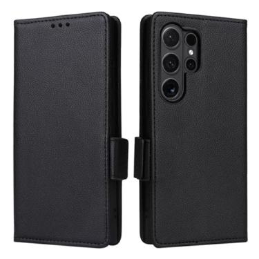 Imagem de SHANJINL Capa carteira para Samsung Galaxy S24/S24 Plus/S24 Ultra, capa flip de couro PU com suporte para cartão e proteção total da câmera capa interna de TPU, preta, 15 6,1 polegadas