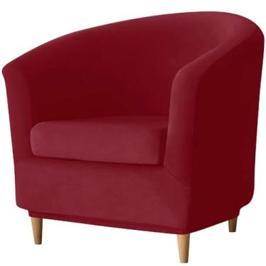 Imagem de Stretch 2 Piece Club Chair Slipcover, Velvet Barrel Chair Cover with Cushion Cover Non Slip Armchair Covers Removable Tub Chair Covers for Hotel Bar Counter(Color:Wine Red)