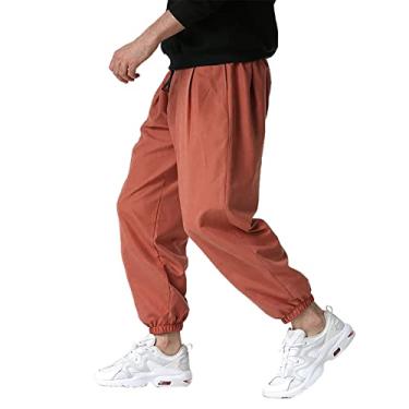 Imagem de Yoyorule Calças de outono cor lisa estilo cropped casual cadarço calças masculinas calças masculinas 4 8, Laranja, G