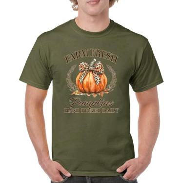 Imagem de Camiseta masculina fofa Farm Fresh Pumpkins outono estação aconchegante festival labirinto de milho Dia de Ação de Graças Peru Dia de Ação de Graças Outono, Verde militar, XGG