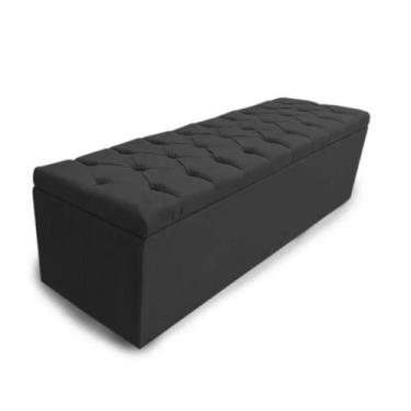 Imagem de Calçadeira Bau Recamier Estofada Capitonada Casal 140cm Suede Cor Pret
