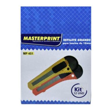 Imagem de 12 Estilete Largo Plástico Lâmina 18mm C/trava De Segurança - MASTERPR