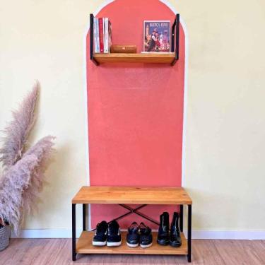 Imagem de Sapateira Banco Style de Ferro e Madeira Industrial Nozes e Preto - Ar