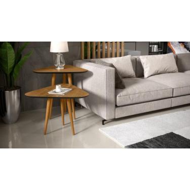 Imagem de Mesa Lateral e Apoio 3 Pontas Plus Pés Palito cor Freijó / Preto - Com