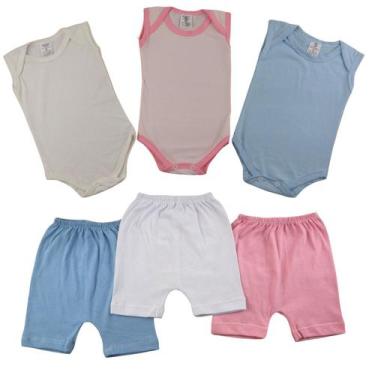 Imagem de Kit Body Regata e Shorts Com 6 Peças Bebê Verão - Tanran, Azul, Menino